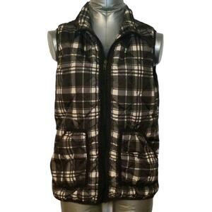 Fresh Plaid Puffer Vest Black Size Medium Zip Up